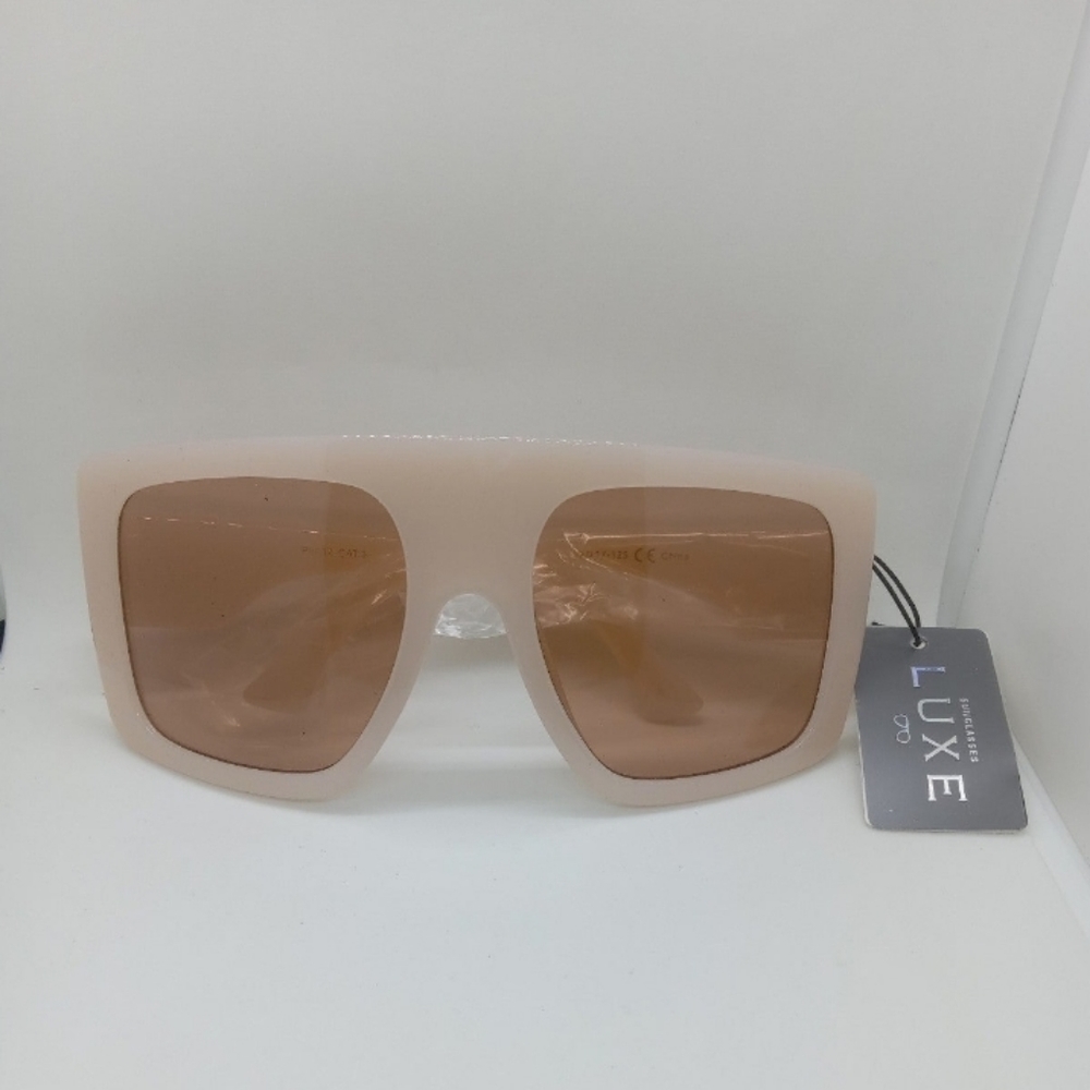 Women's Oversized Beige Square Frame Brown Sunglasses
